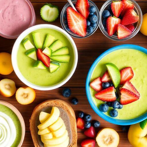 ALT Desayunos saludables y rápidos en una mesa de madera.