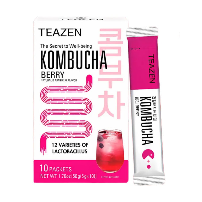 TEAZEN Kombucha Berry – Té fermentado coreano con probióticos, sin azúcar y bajo en calorías
