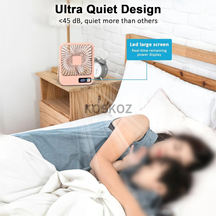 Ventilador de Secretária Dobrável USB Recarregável 5 Velocidades com Ecrã Digital | BronAir©