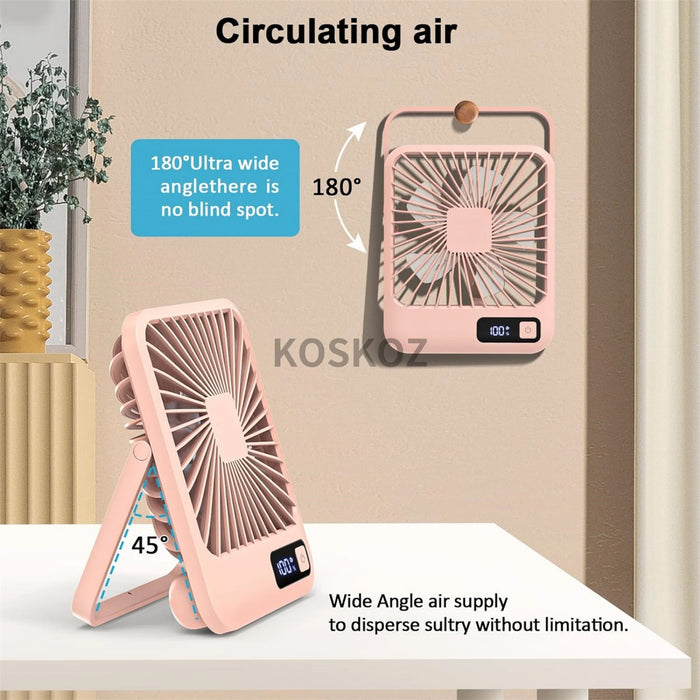 Ventilador de Secretária Dobrável USB Recarregável 5 Velocidades com Ecrã Digital | BronAir©