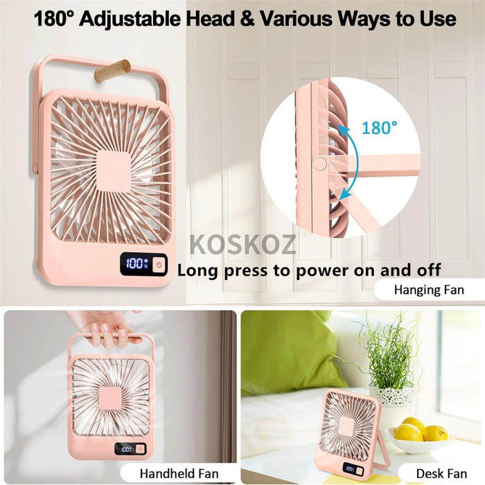 Ventilador de Secretária Dobrável USB Recarregável 5 Velocidades com Ecrã Digital | BronAir©