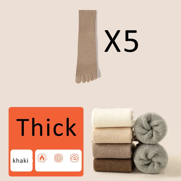 Calcetines de Dedo para Mujeres – Pack de 5 Pares | Invierno Cálido y Cómodo khaki
