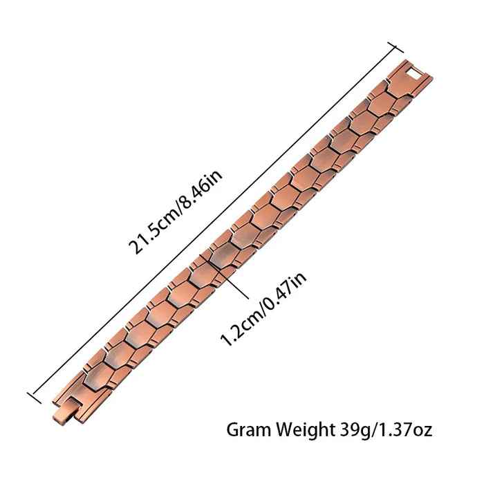 Pulsera magnética elegante sobre fondo neutro color bronce dimensiones