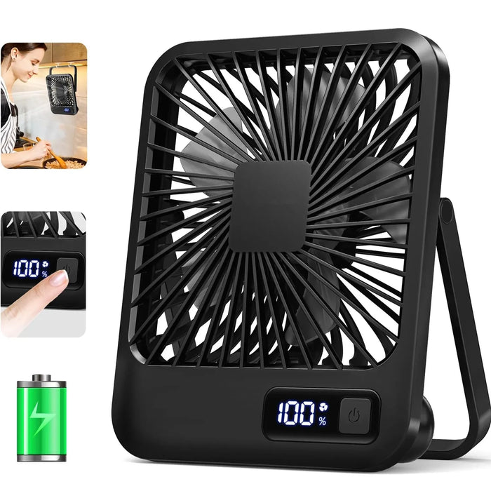 Ventilador de Secretária Dobrável USB Recarregável 5 Velocidades com Ecrã Digital | BronAir©