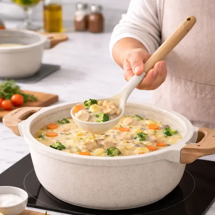 Batería de Cocina Granito 14 Piezas Just Perfecto – Beige Antiadherente con Tapas