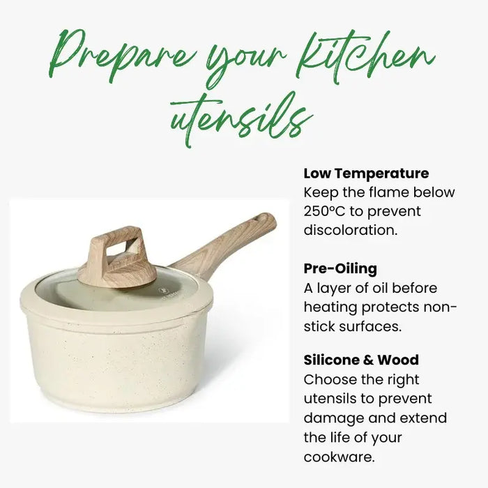 Batería de Cocina Granito 14 Piezas Just Perfecto – Beige Antiadherente con Tapas