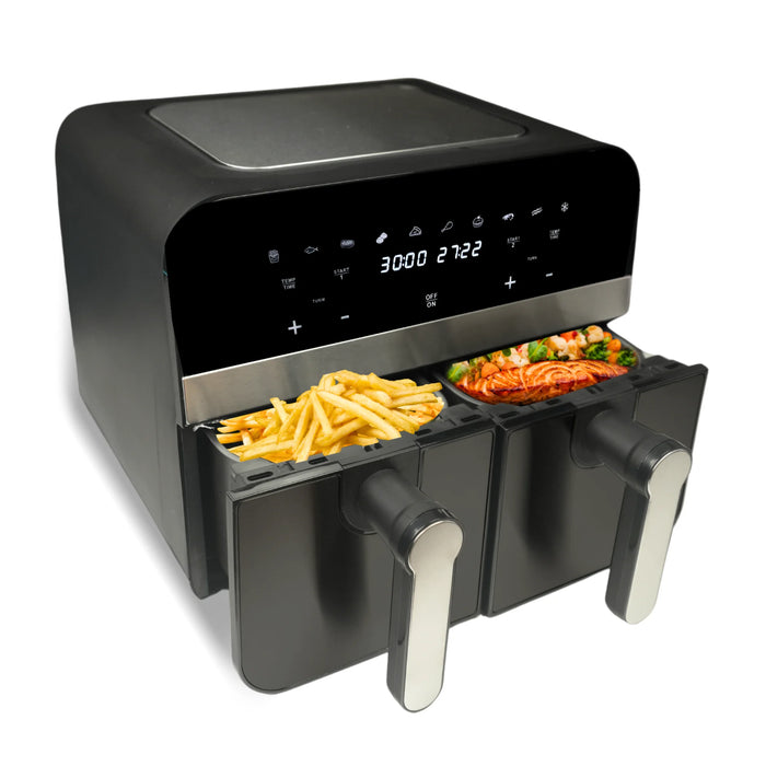 Freidora de Aire Doble Cesta Comfy Nest 2400W – 9L Negro Mate con Display Digital