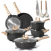 Batería de Cocina Granito 15 Piezas Just Perfecto – Negro con Tapas y Utensilios